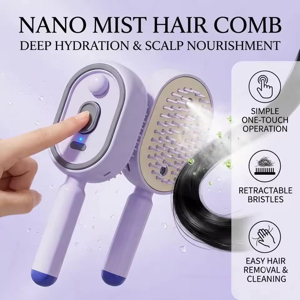 Purple SteamGlow brush with retractable bristles and one-touch operation