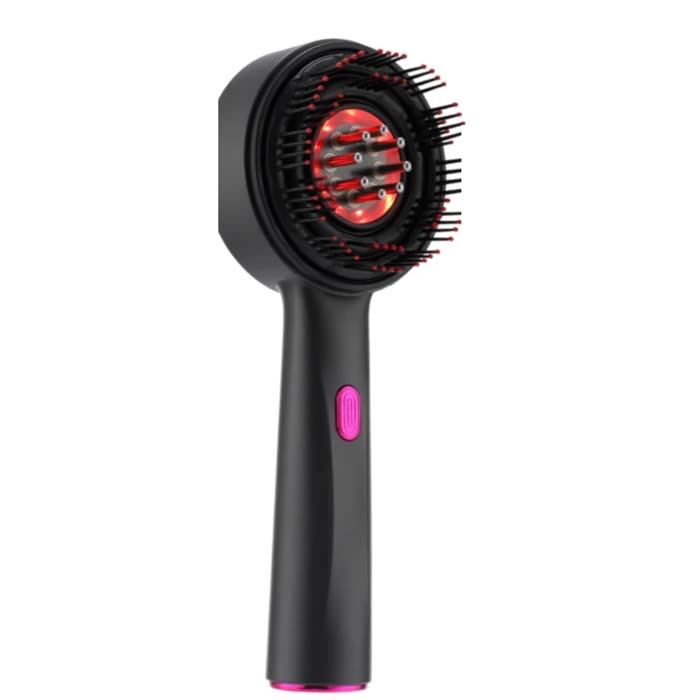 SteamGlow Scalp 630 — black scalp massage brush with a lit red head